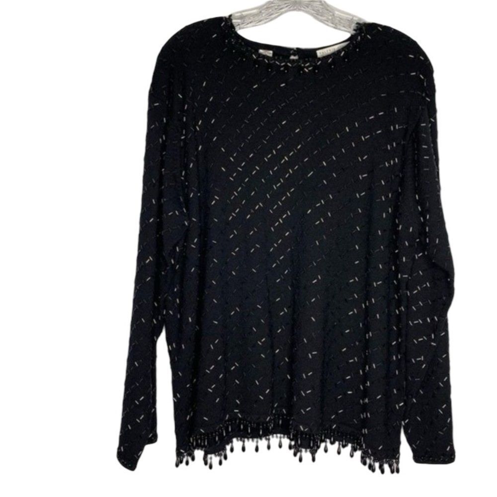 Valerie Stevens Evening Sweater Women’s L Black Vintage 100% Merino Wool Beaded
